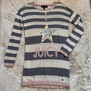 Juicy Couture Black Label Sequin Star Striped Sweater Dress Girls Size 7/8